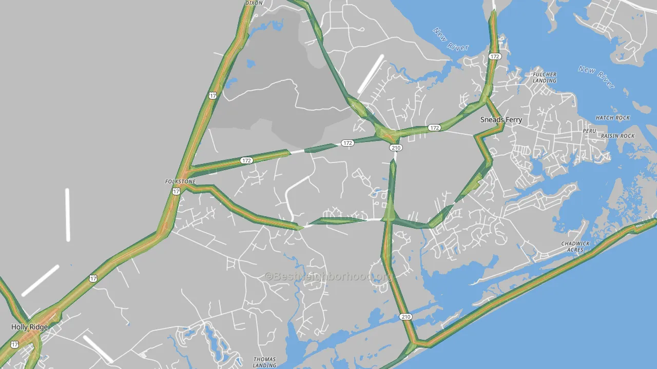Folkstone, NC Map of Noise Levels in Folkstone