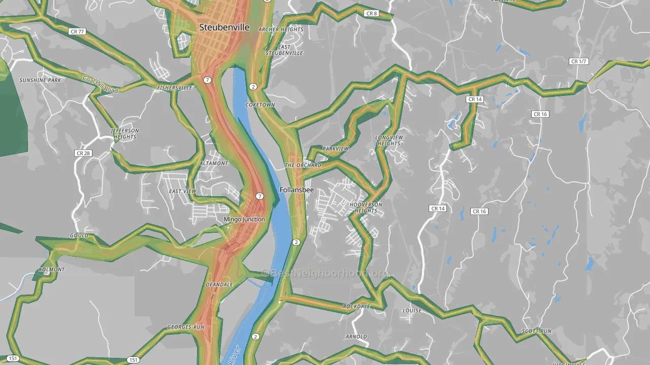 Follansbee, WV Map of Noise Levels in Follansbee