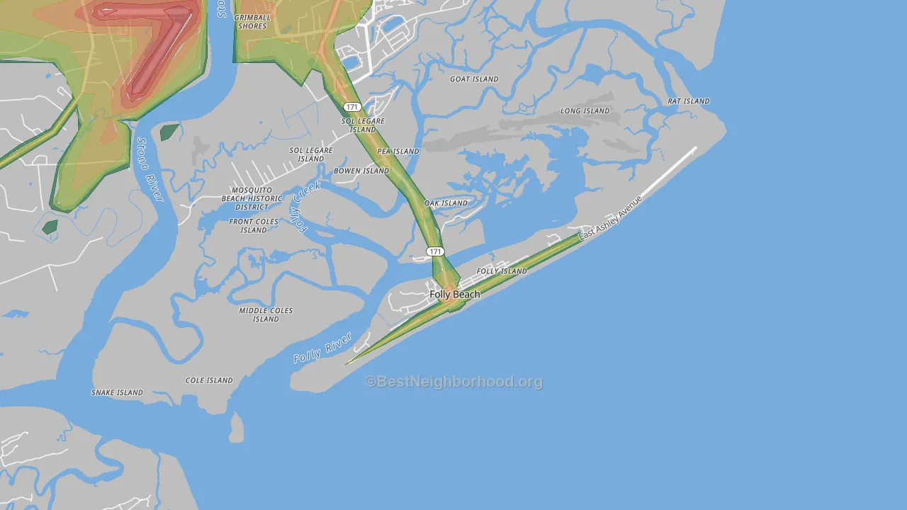 Folly Beach, SC Map of Noise Levels in Folly Beach