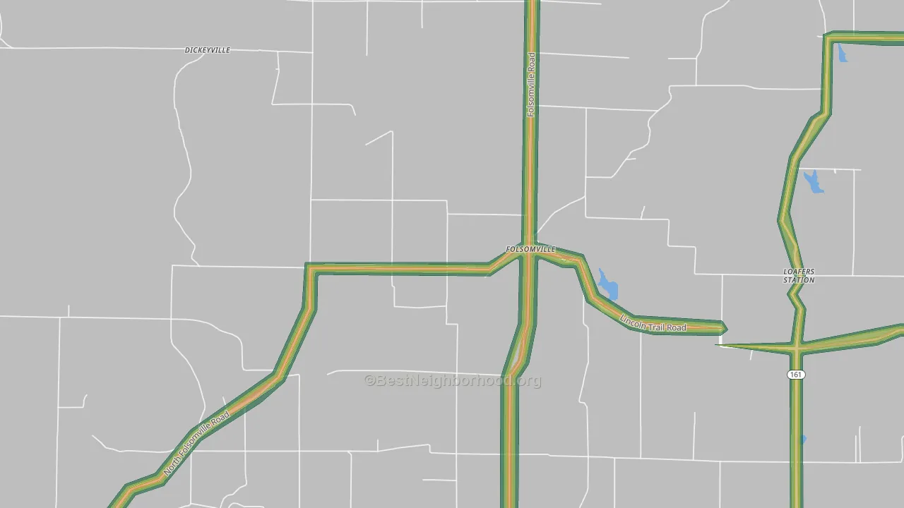 Folsomville, IN Map of Noise Levels in Folsomville