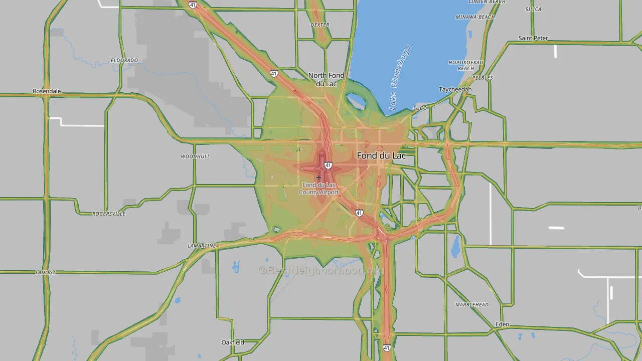 Fond du Lac County, WI Map of Noise Levels in Fond du Lac County