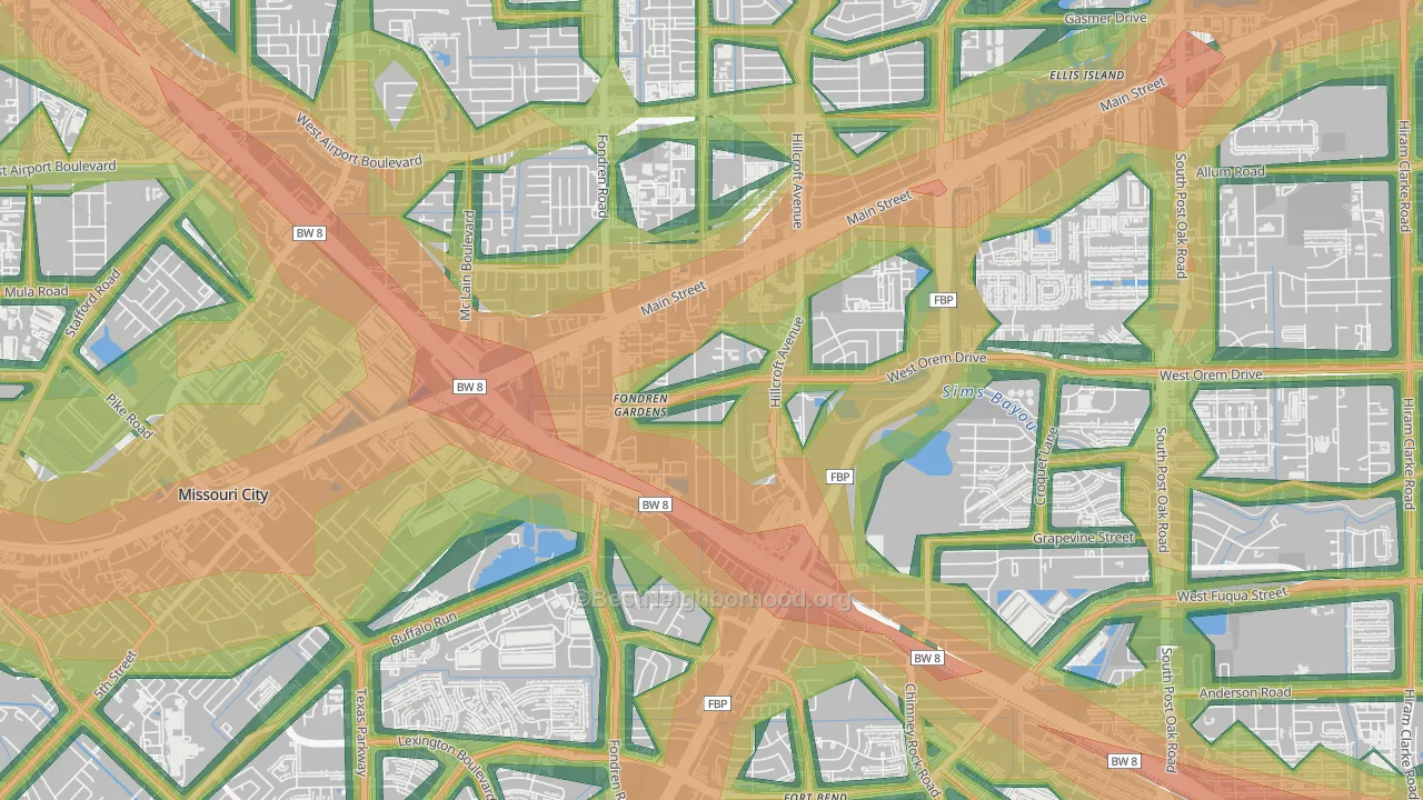 Fondren Gardens, Houston, TX Map of Noise Levels in Fondren Gardens