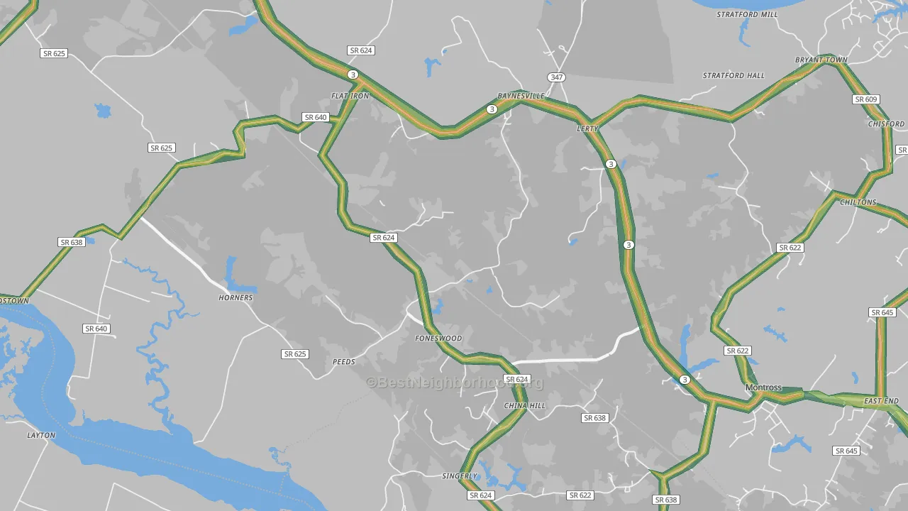 Foneswood, VA Map of Noise Levels in Foneswood