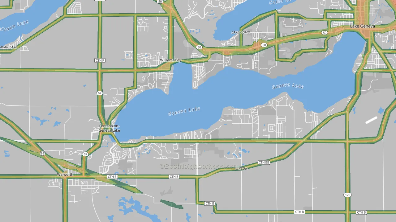 Fontana, WI Map of Noise Levels in Fontana
