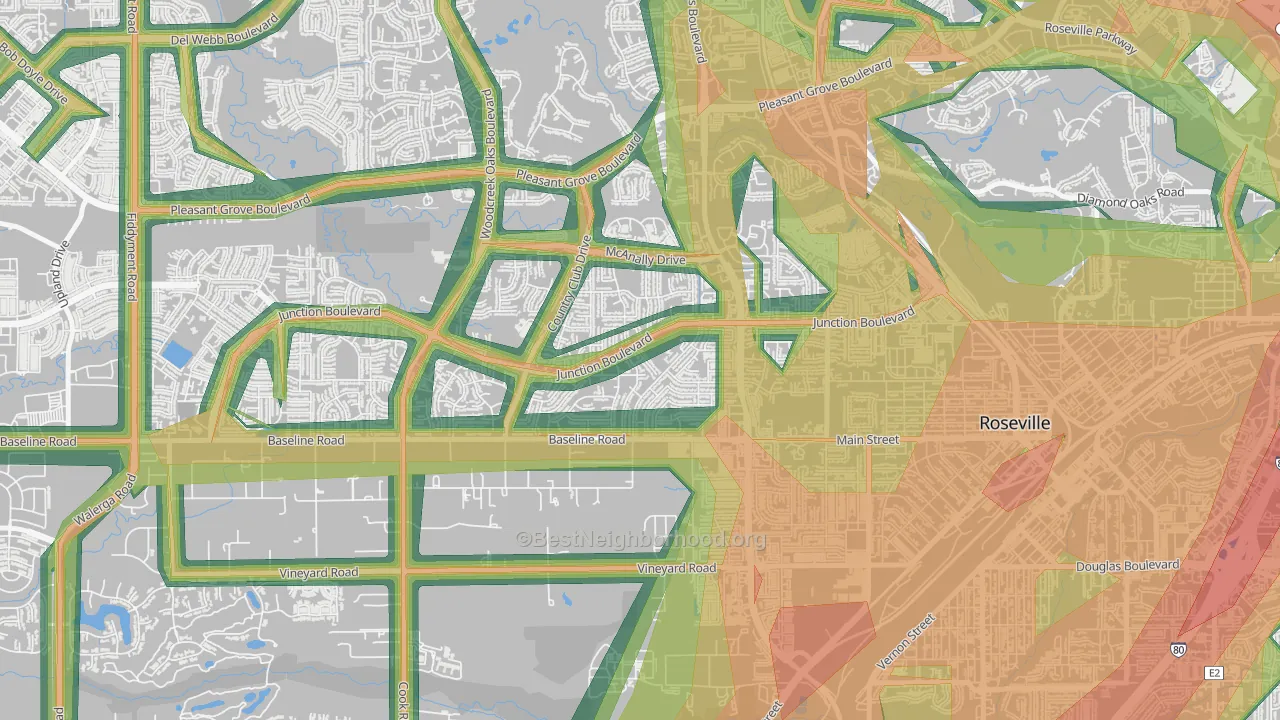Foothill Junction, Roseville, CA Map of Noise Levels in Foothill Junction