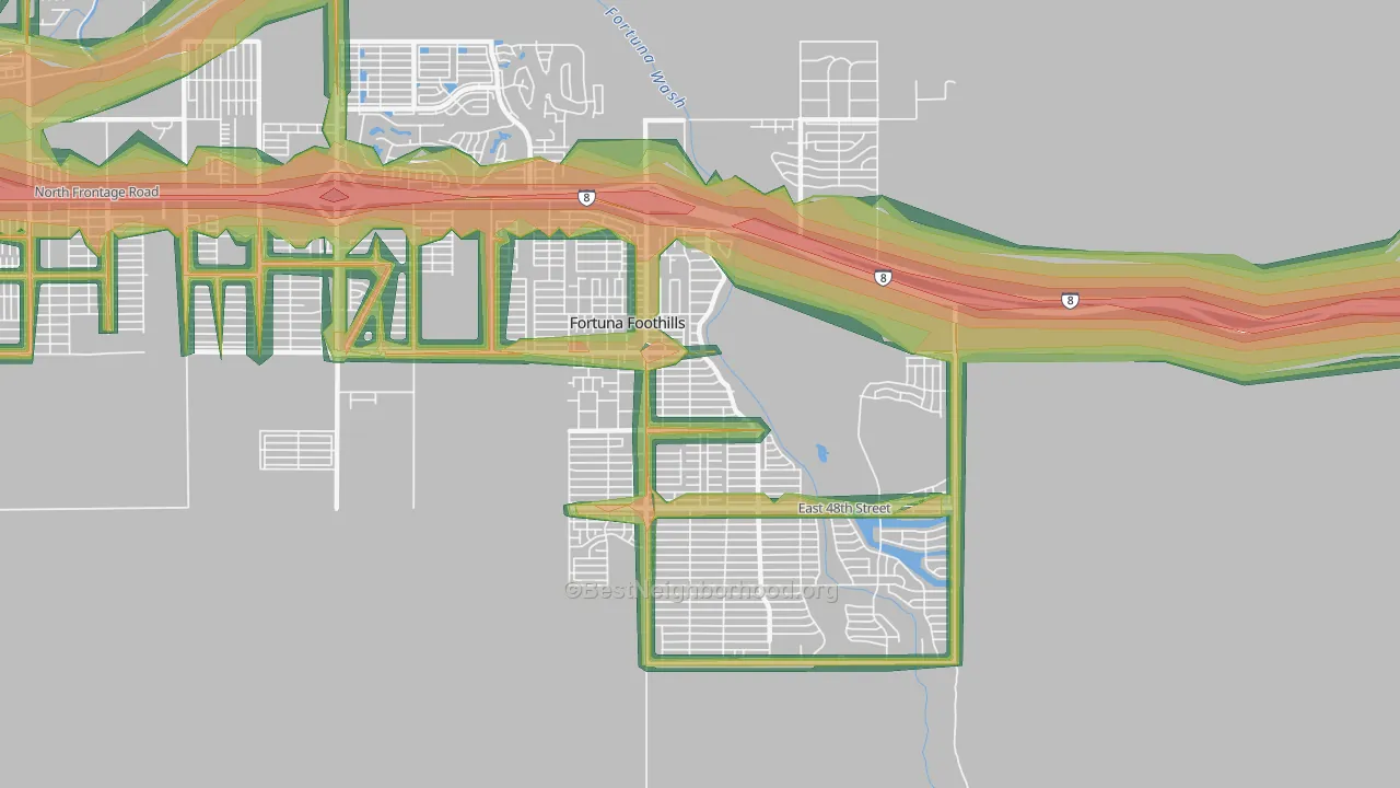 Foothills, Fortuna Foothills, AZ Map of Noise Levels in Foothills