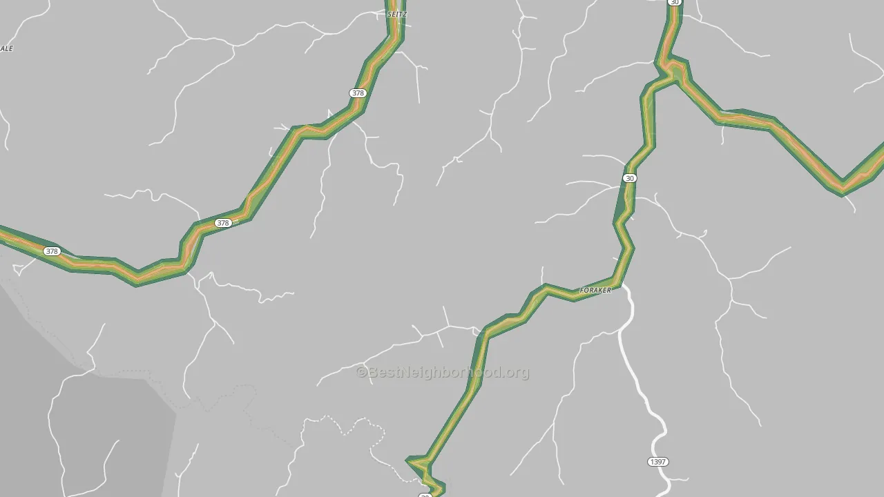 Foraker, KY Map of Noise Levels in Foraker