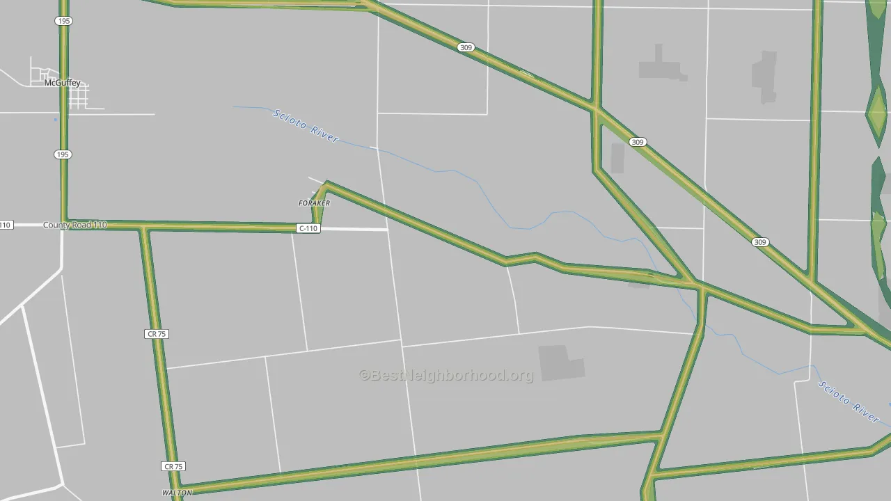 Foraker, OH Map of Noise Levels in Foraker