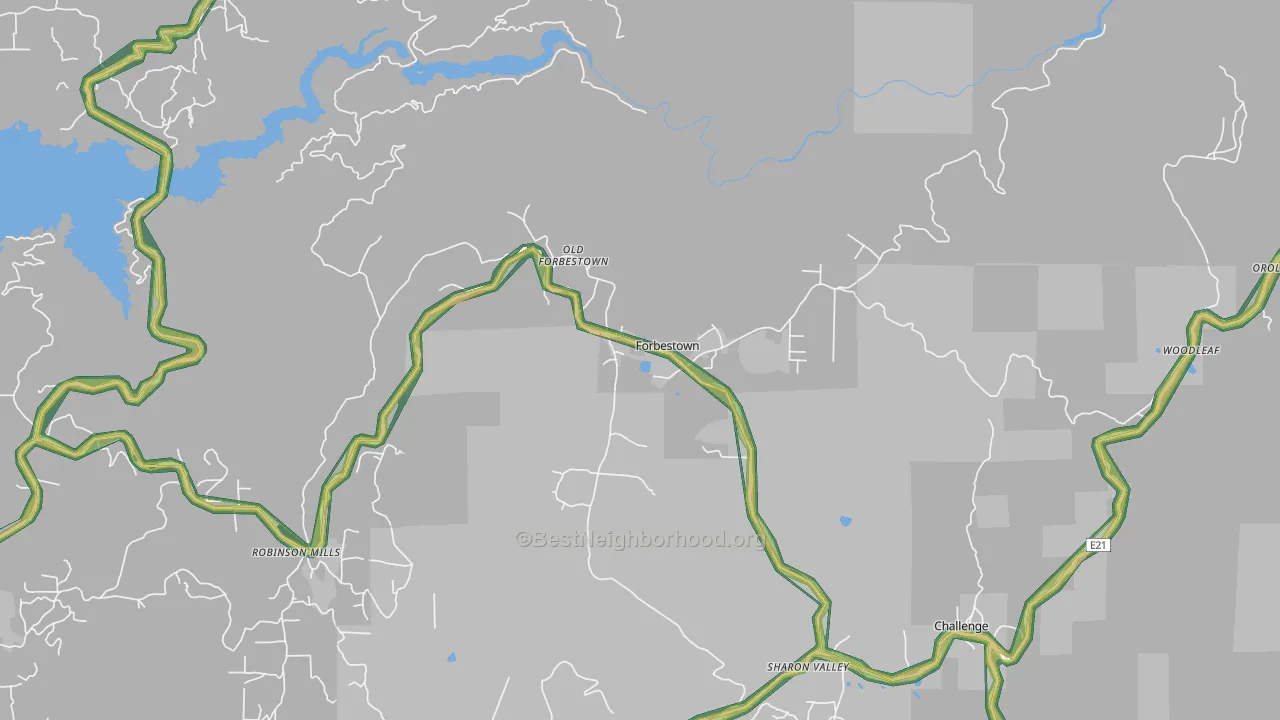 Forbestown, CA Map of Noise Levels in Forbestown