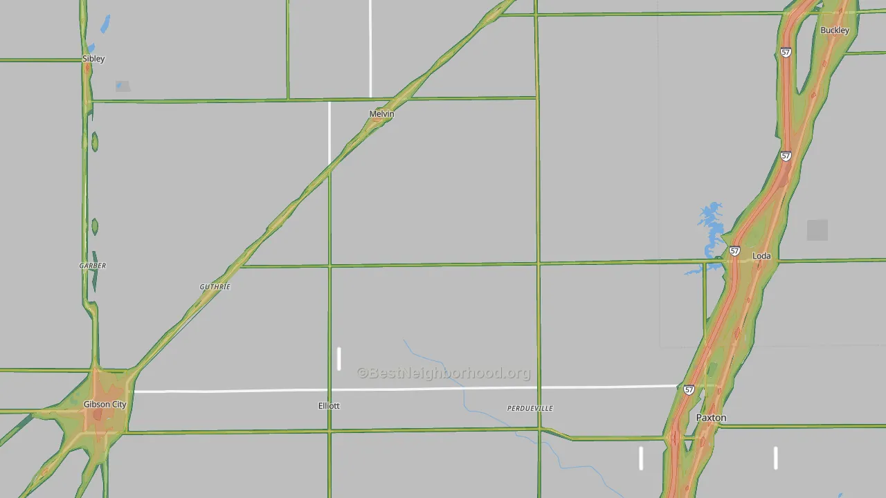 Ford County, IL Map of Noise Levels in Ford County