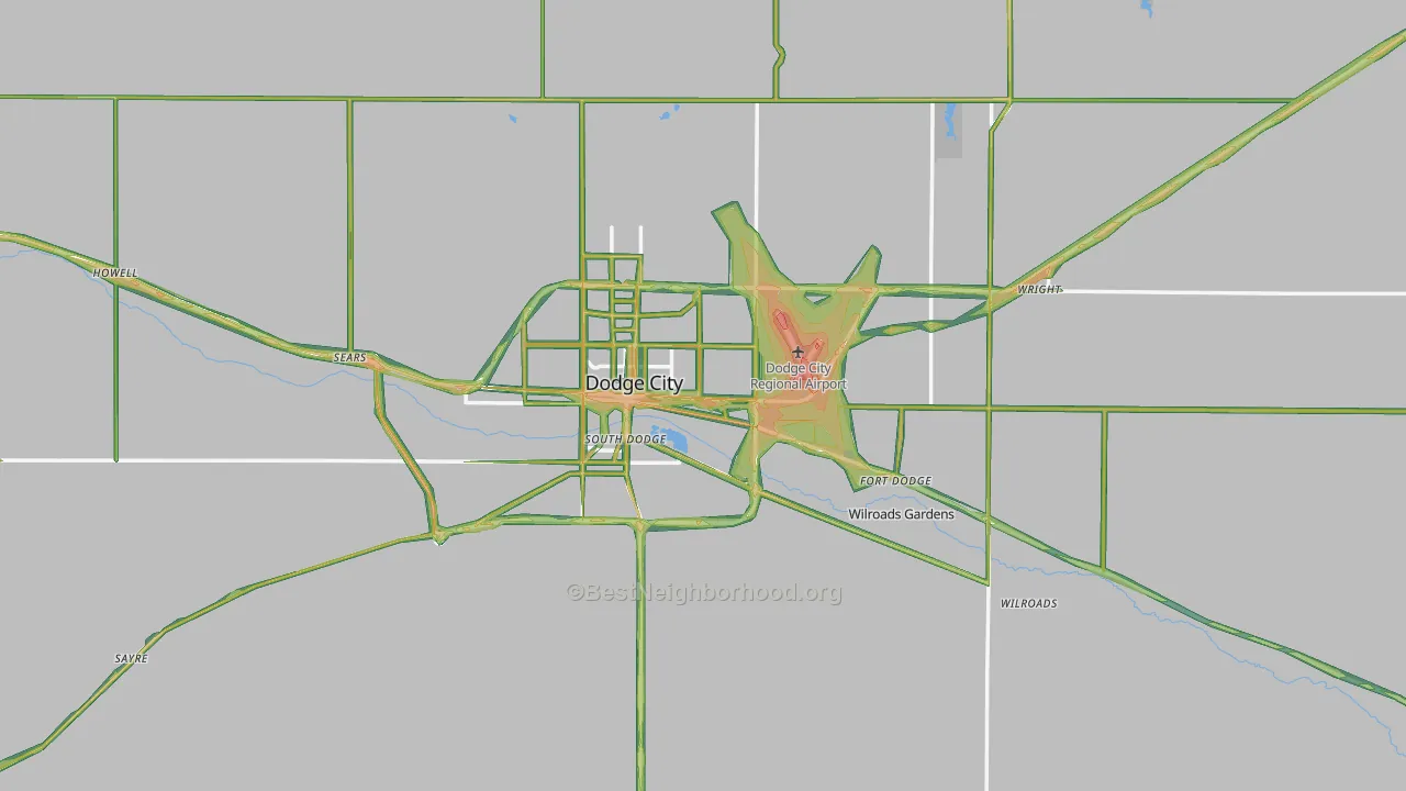 Ford County, KS Map of Noise Levels in Ford County