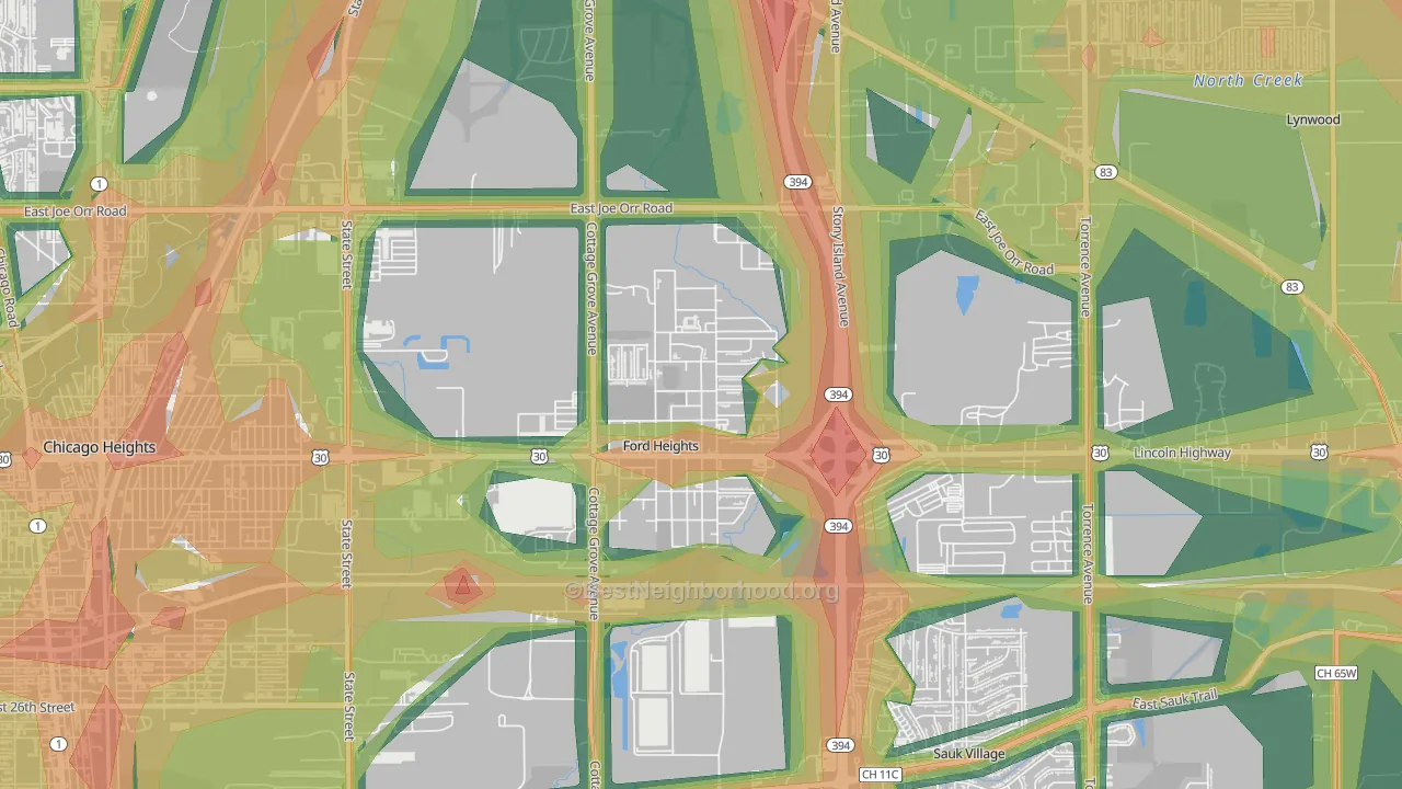 Ford Heights, IL Map of Noise Levels in Ford Heights