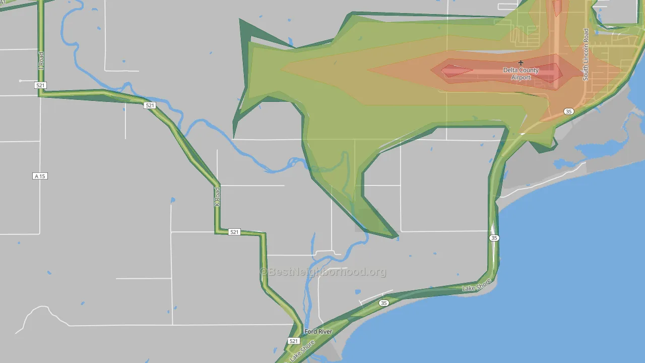 Ford River, MI Map of Noise Levels in Ford River