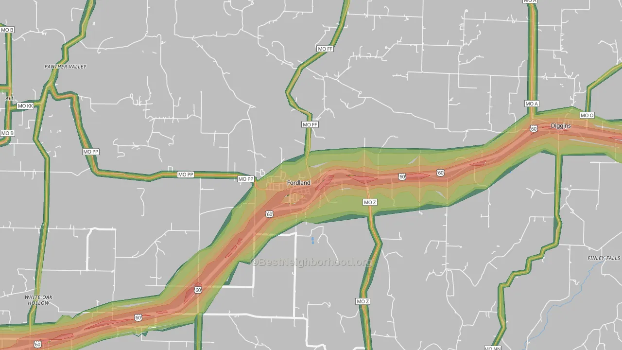 Fordland, MO Map of Noise Levels in Fordland