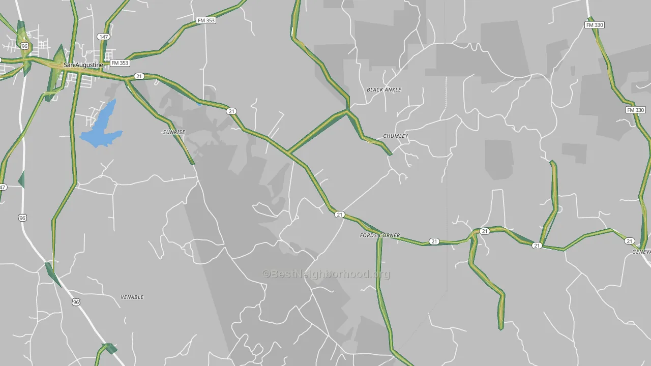 Fords Corner, TX Map of Noise Levels in Fords Corner