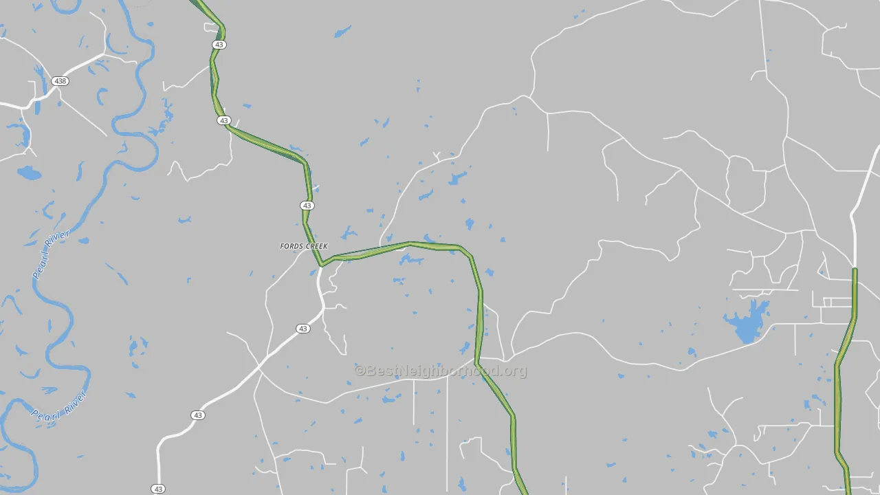 Fords Creek, MS Map of Noise Levels in Fords Creek