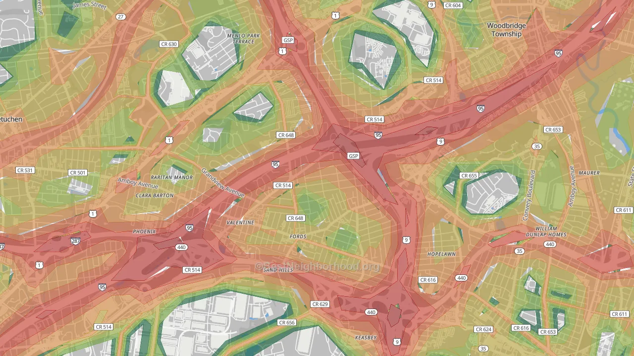 Fords, NJ Map of Noise Levels in Fords