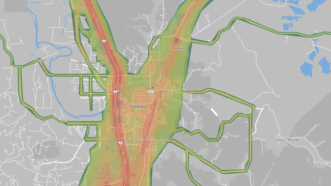 Fords Prairie, WA Map of Noise Levels in Fords Prairie