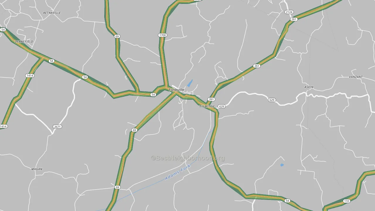 Fordsville, KY Map of Noise Levels in Fordsville