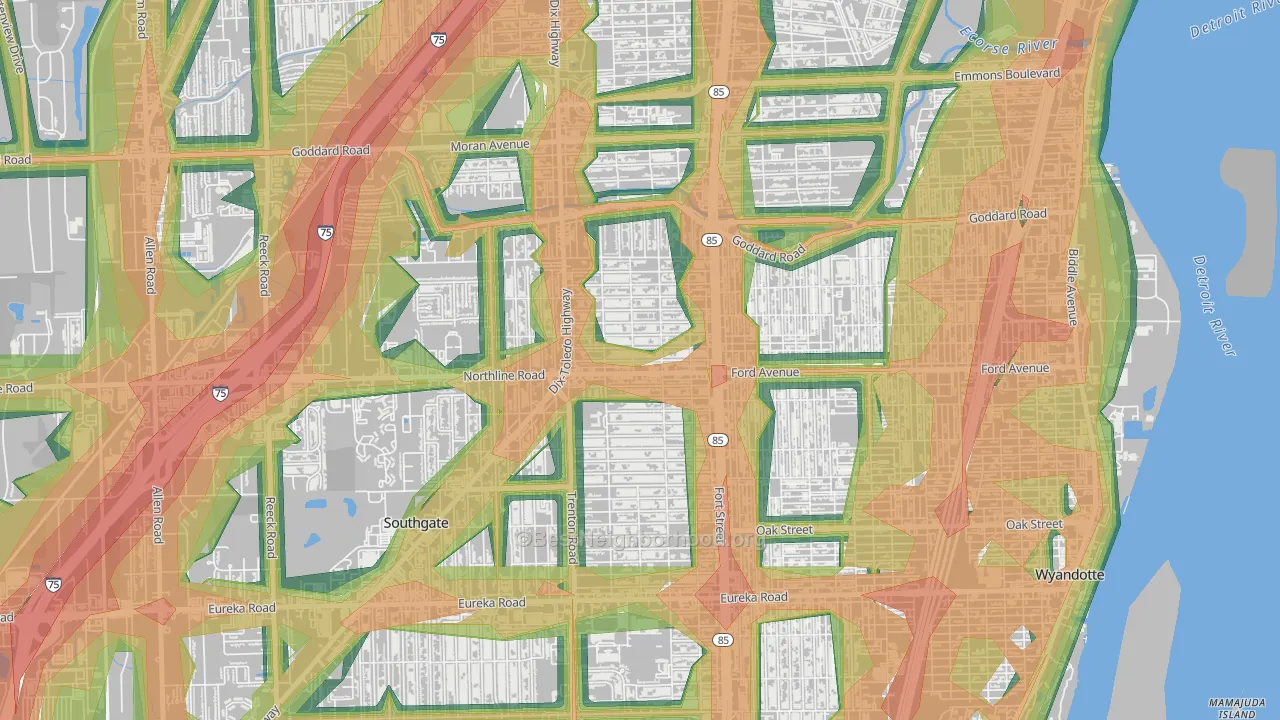 Fordville, Southgate, MI Map of Noise Levels in Fordville