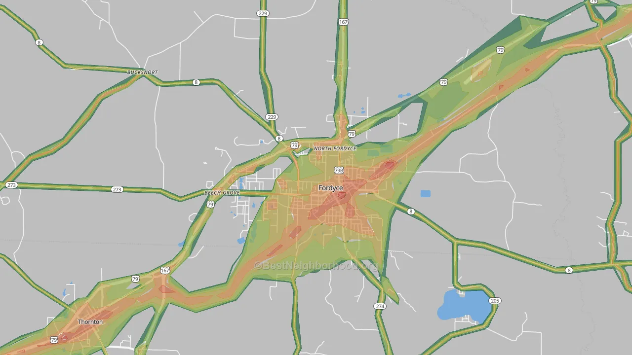 Fordyce, AR Map of Noise Levels in Fordyce