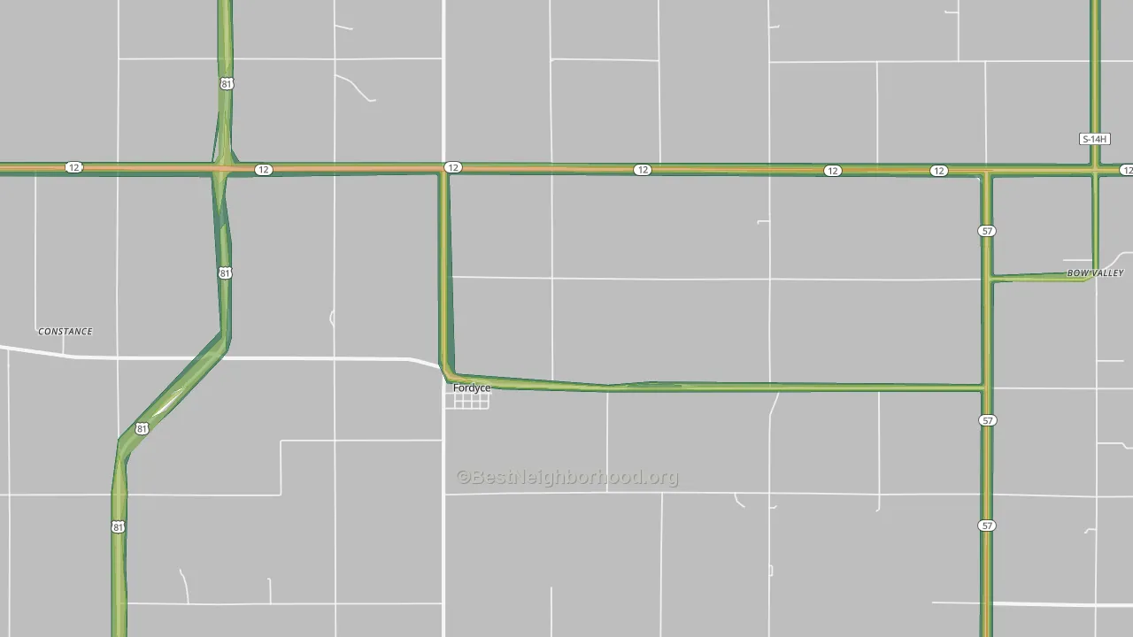 Fordyce, NE Map of Noise Levels in Fordyce
