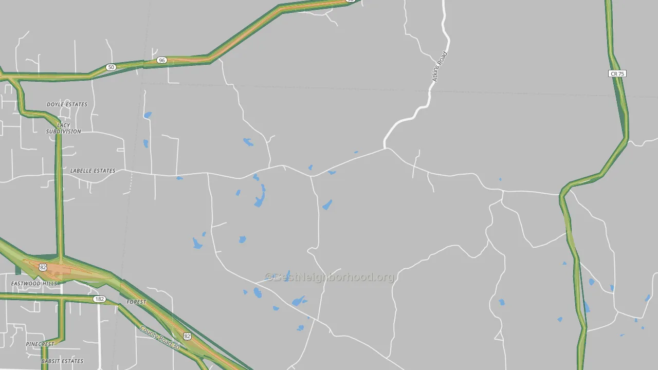 Forest, AL Map of Noise Levels in Forest
