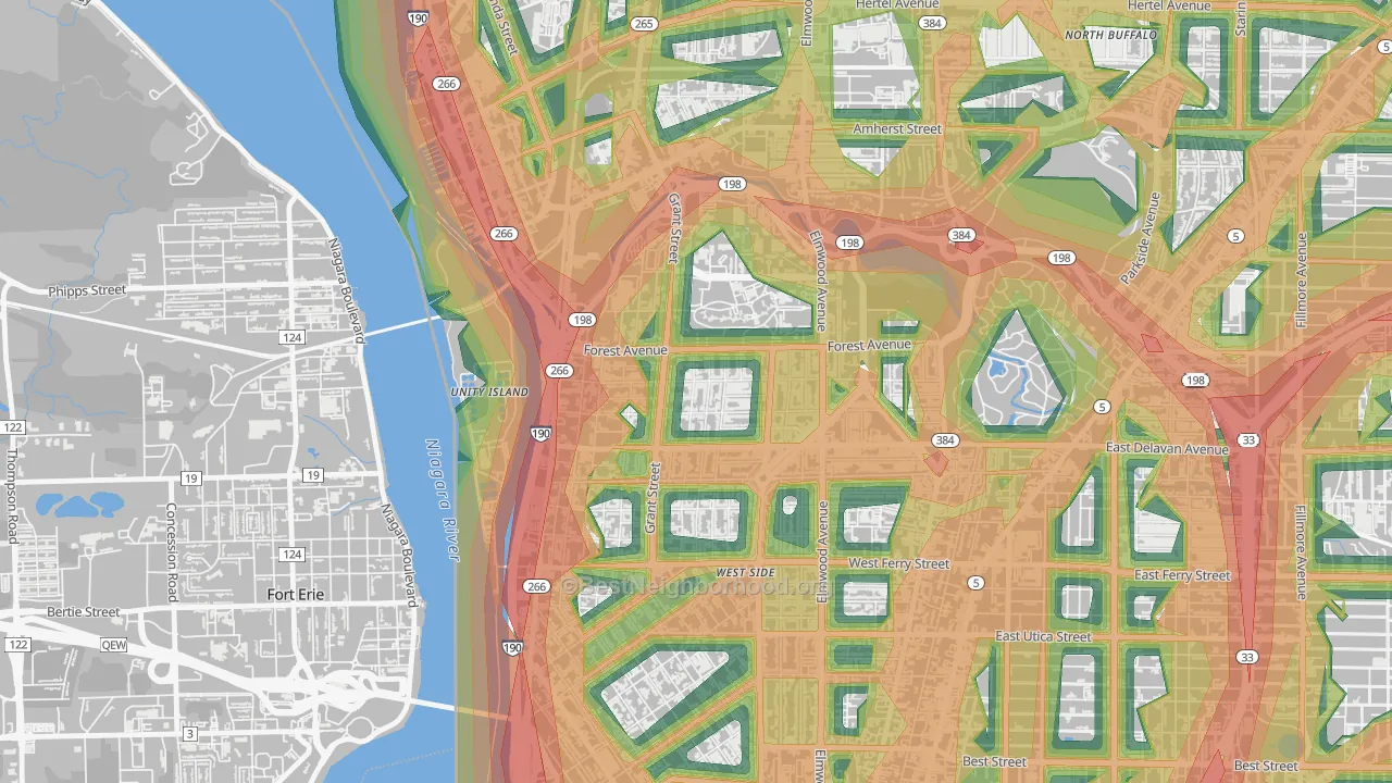 Forest, Buffalo, NY Map of Noise Levels in Forest