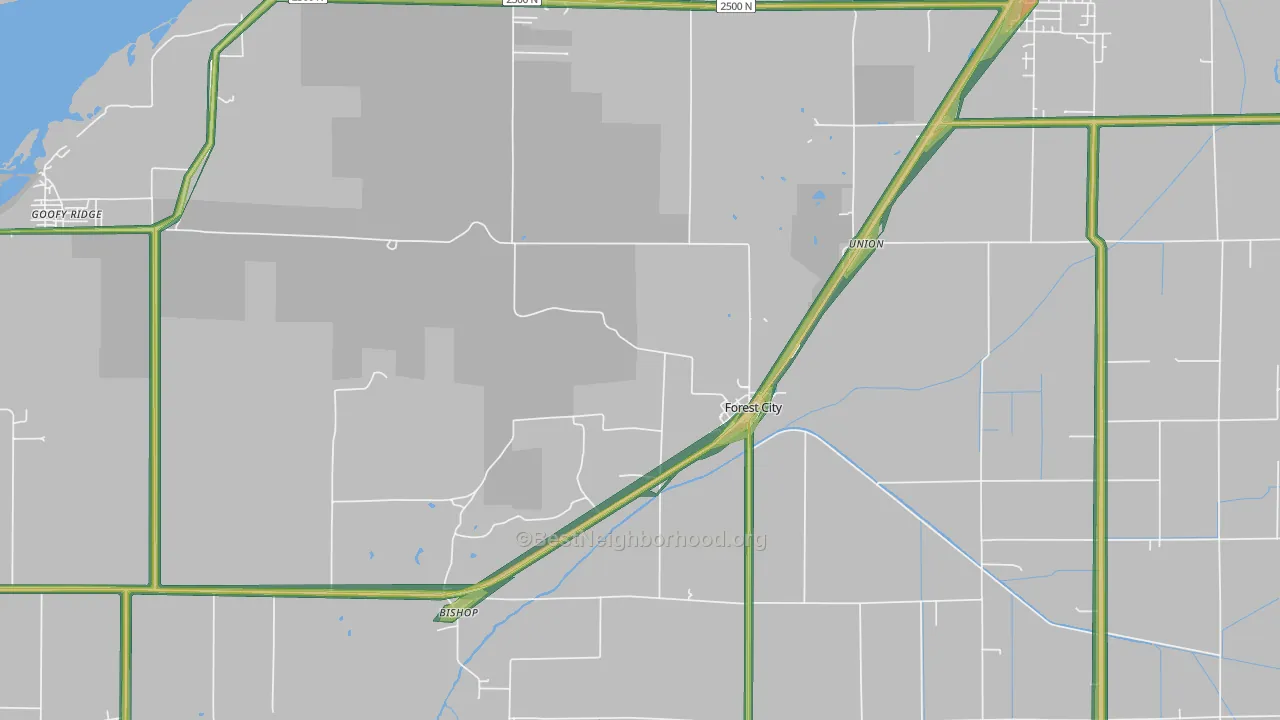 Forest City, IL Map of Noise Levels in Forest City