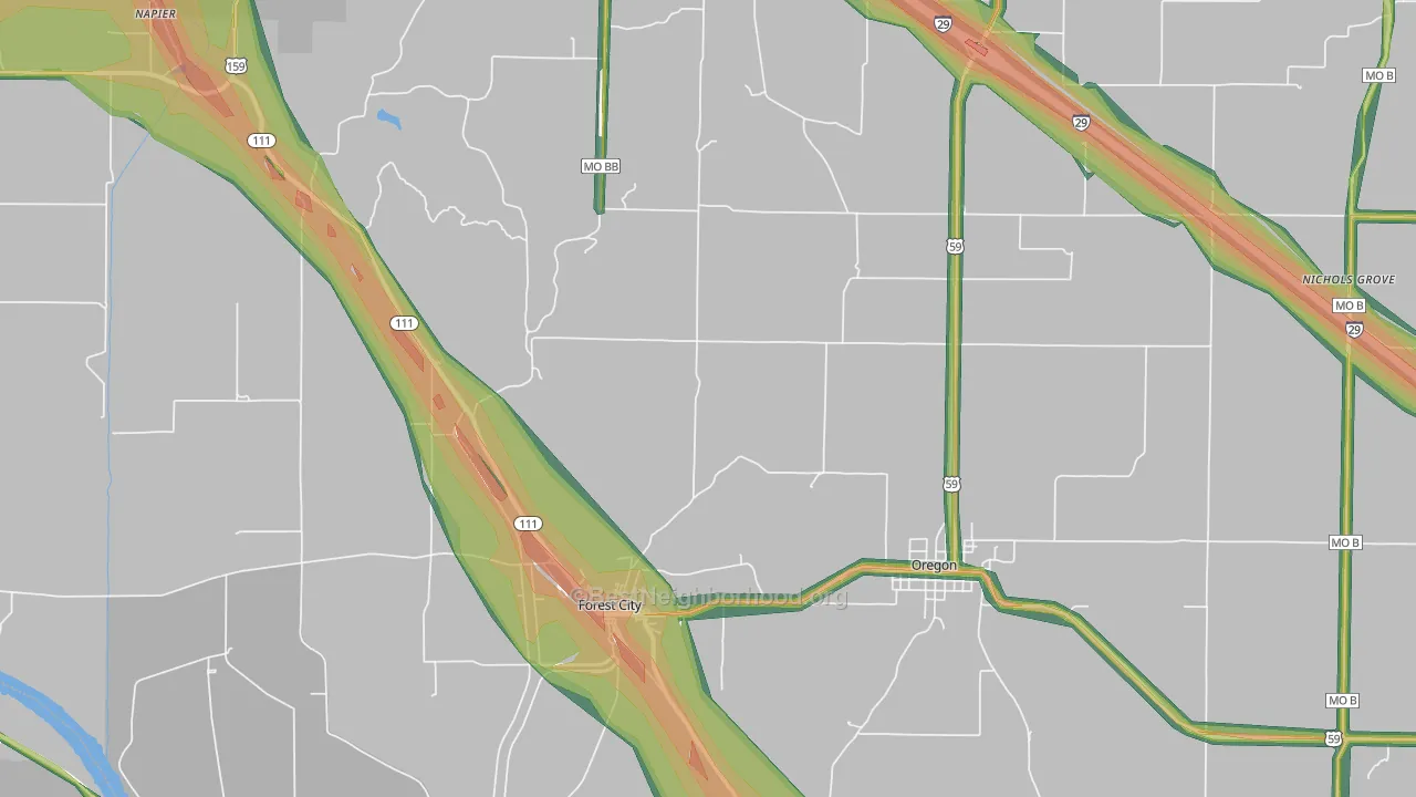 Forest City, MO Map of Noise Levels in Forest City