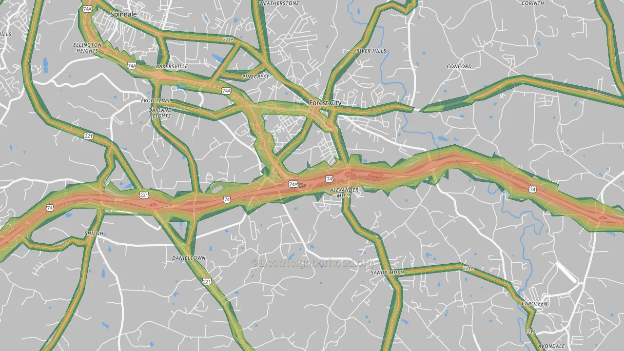 Forest City, NC Map of Noise Levels in Forest City
