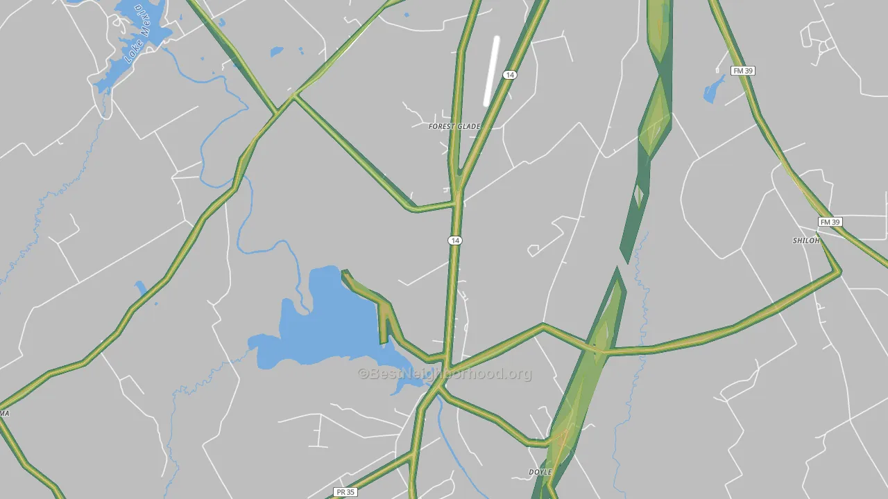 Forest Glade, TX Map of Noise Levels in Forest Glade