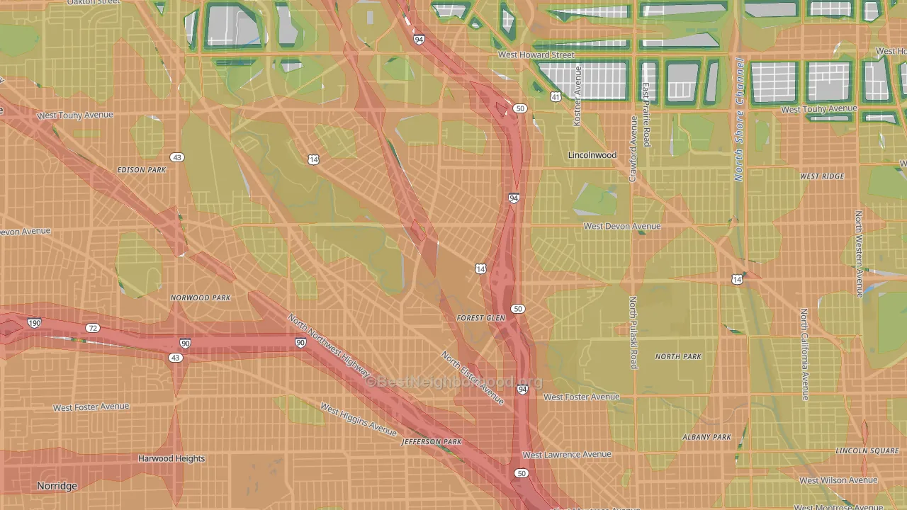Forest Glen, Chicago, IL Map of Noise Levels in Forest Glen