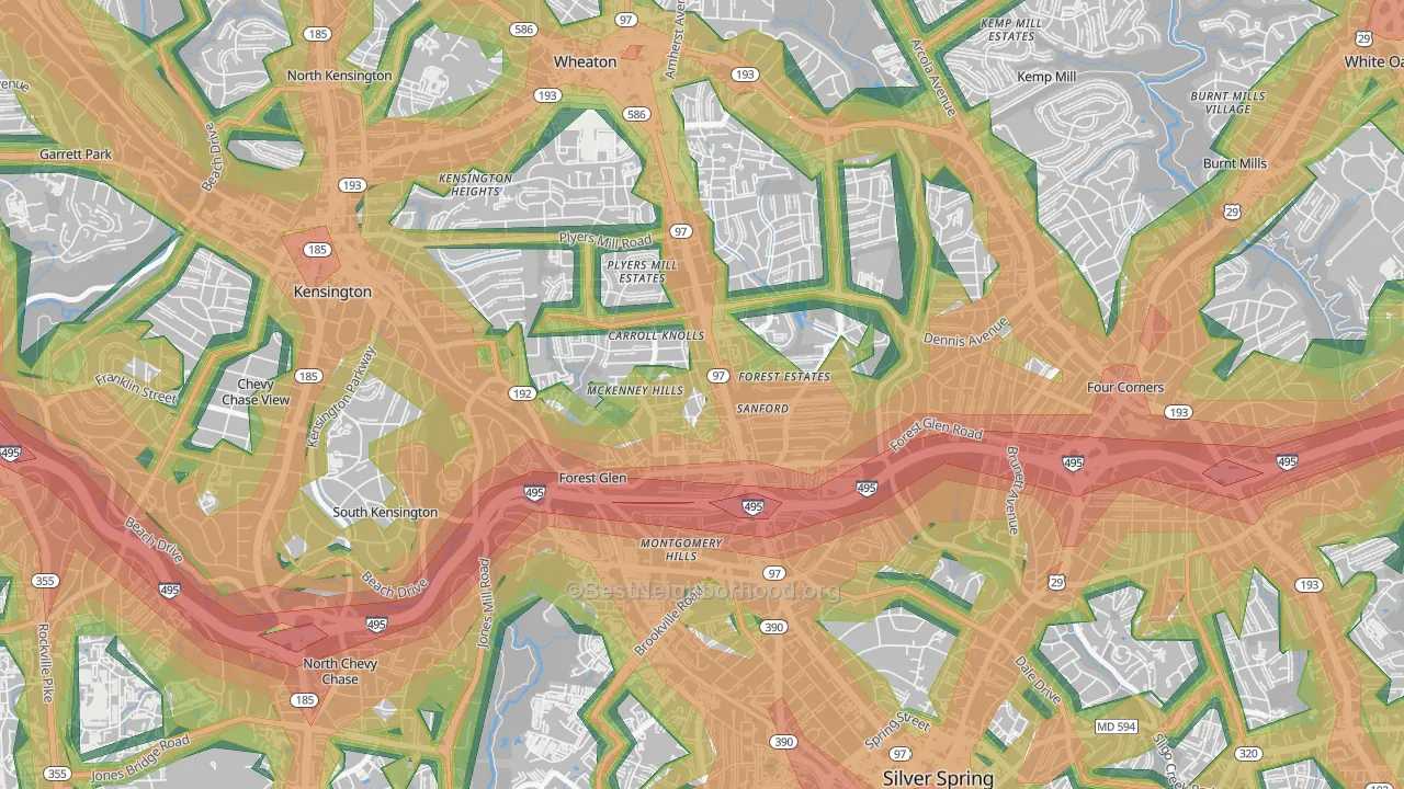 Forest Glen, Silver Spring, MD Map of Noise Levels in Forest Glen