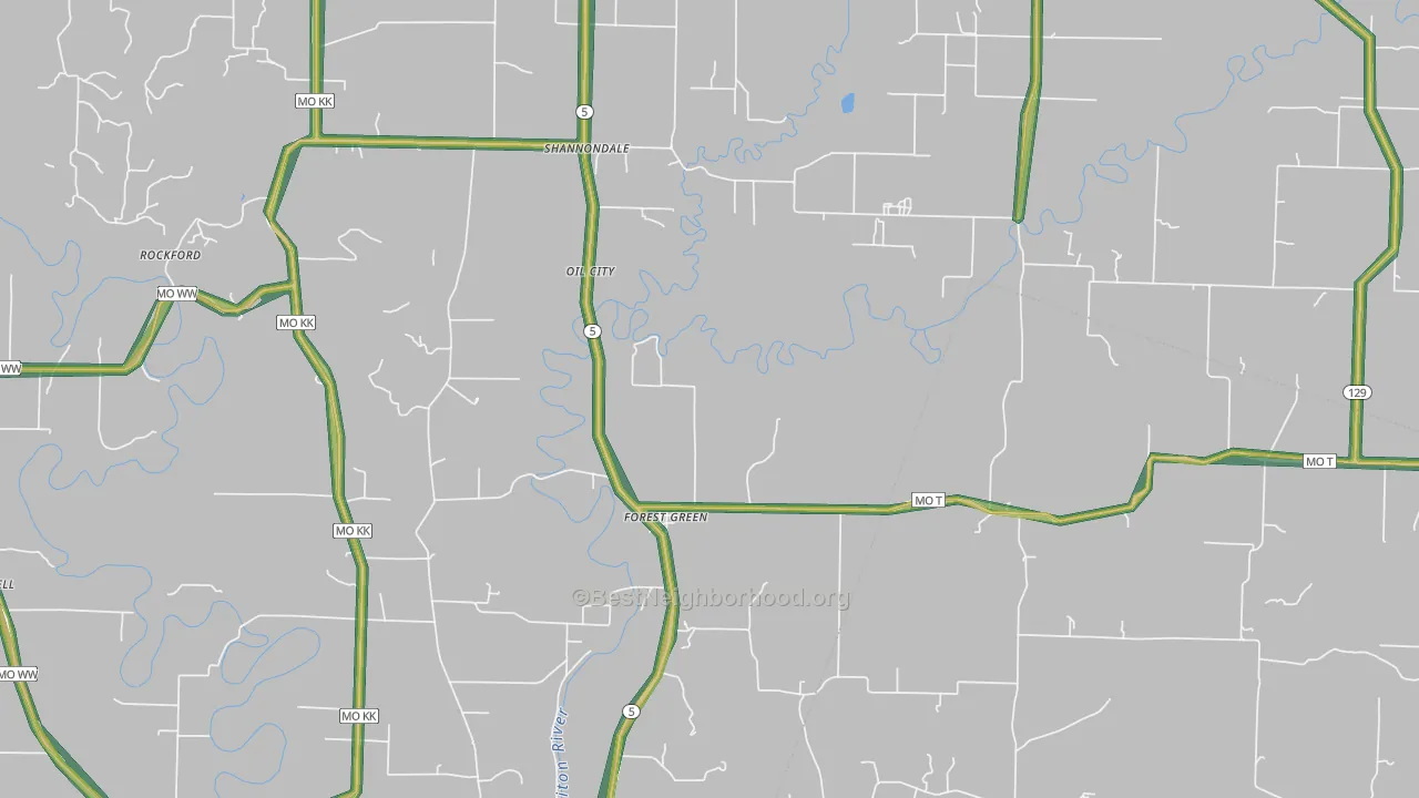 Forest Green, MO Map of Noise Levels in Forest Green