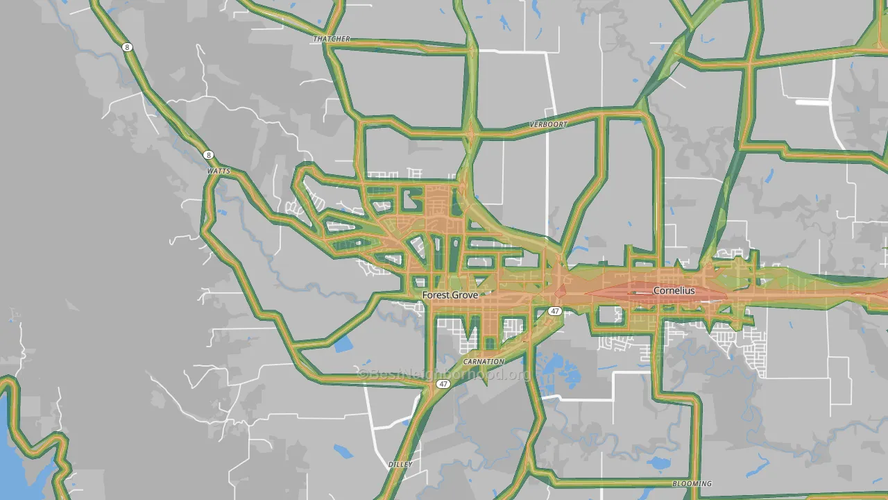 Forest Grove, OR Map of Noise Levels in Forest Grove