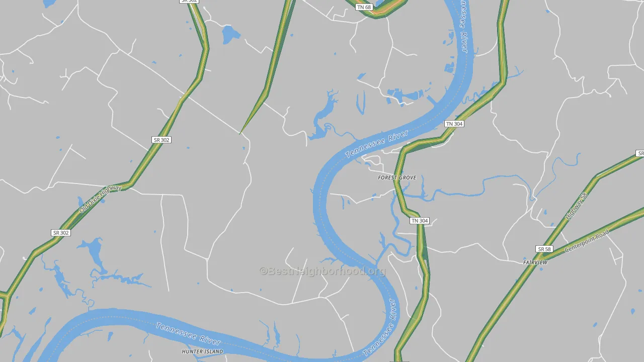 Forest Grove, TN Map of Noise Levels in Forest Grove