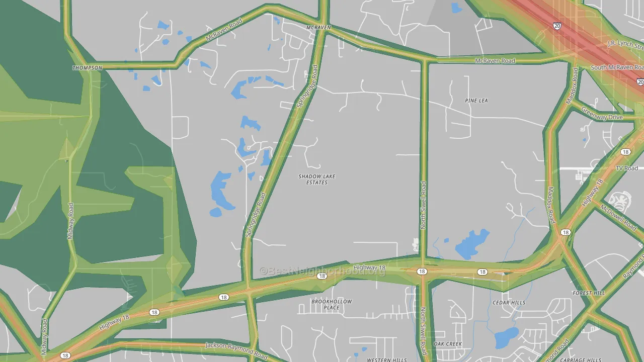 Forest Hill, MS Map of Noise Levels in Forest Hill