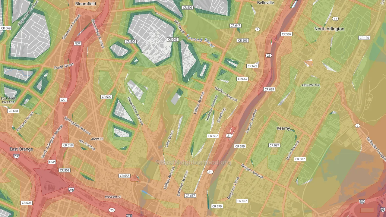 Forest Hill, Newark, NJ Map of Noise Levels in Forest Hill