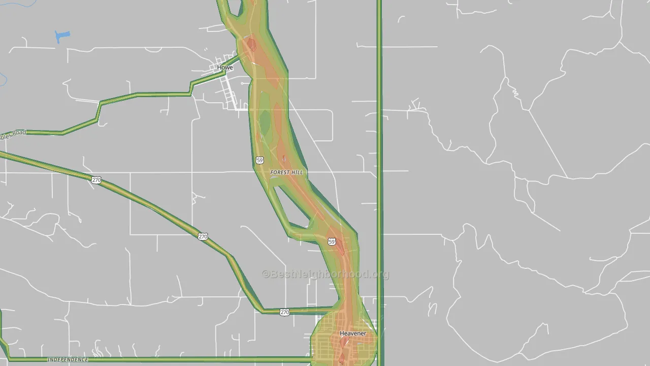 Forest Hill, OK Map of Noise Levels in Forest Hill