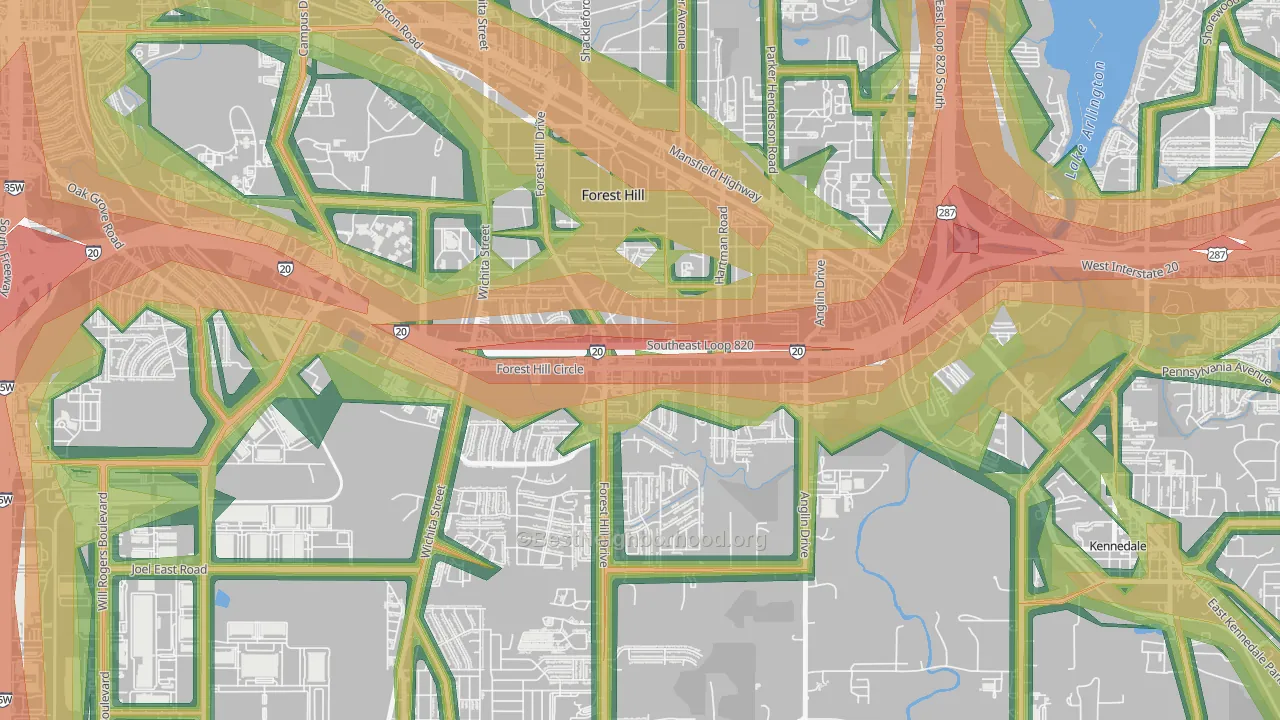 Forest Hill, TX Map of Noise Levels in Forest Hill