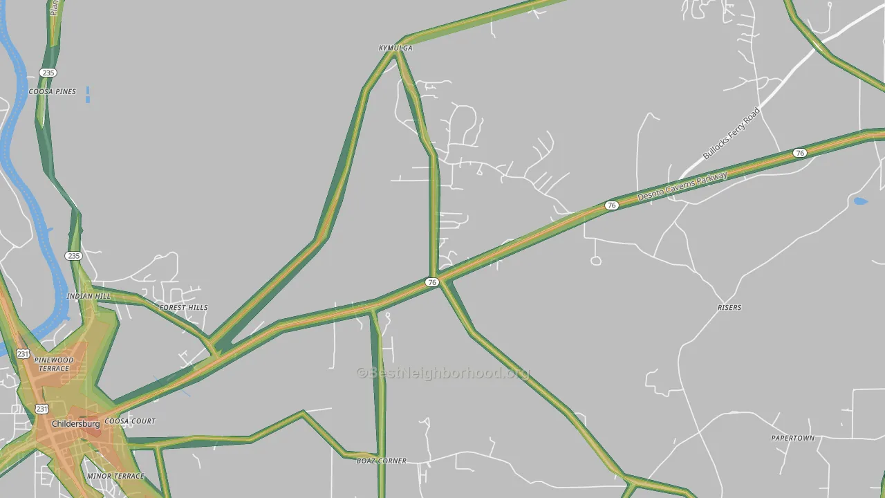 Forest Hills, AL Map of Noise Levels in Forest Hills