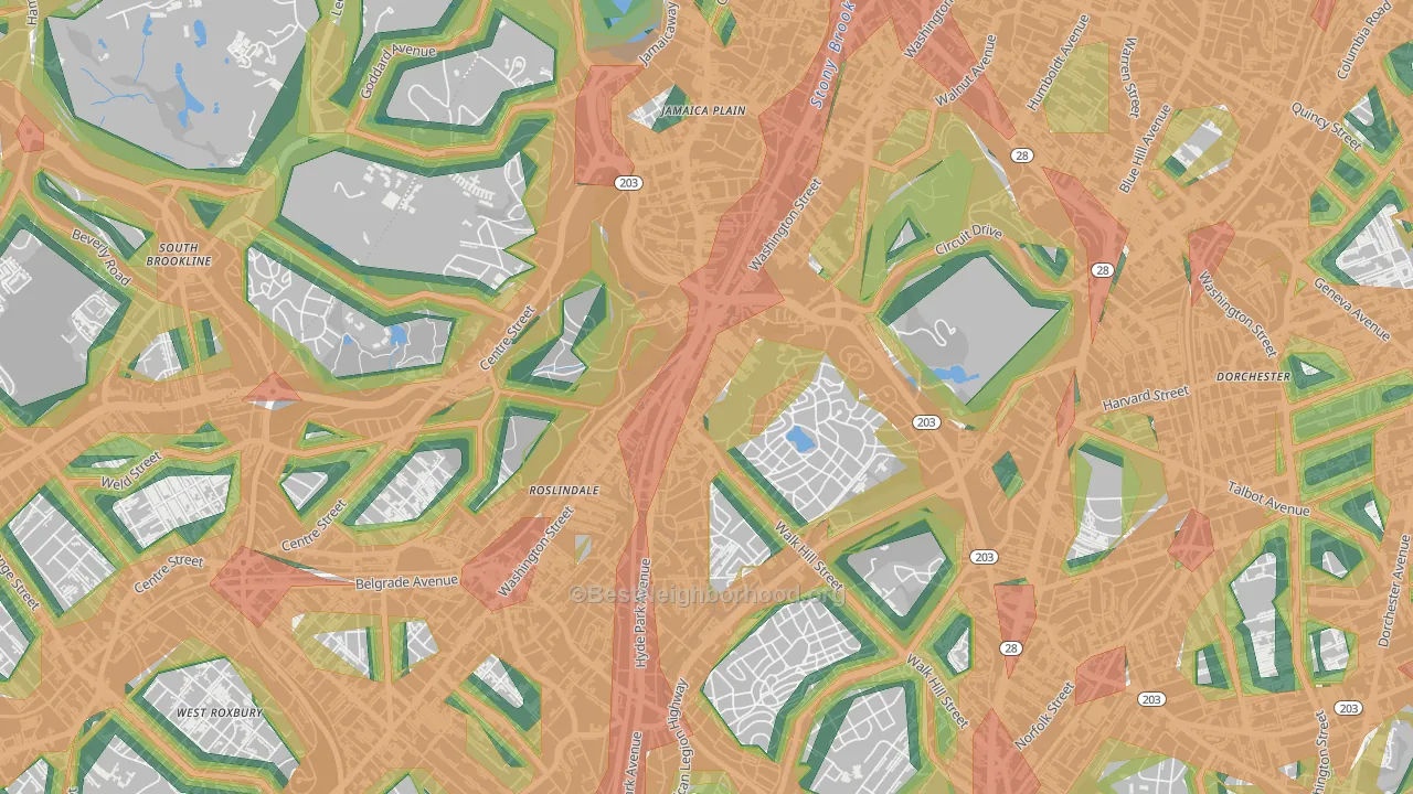 Forest Hills, Jamaica Plain, MA Map of Noise Levels in Forest Hills