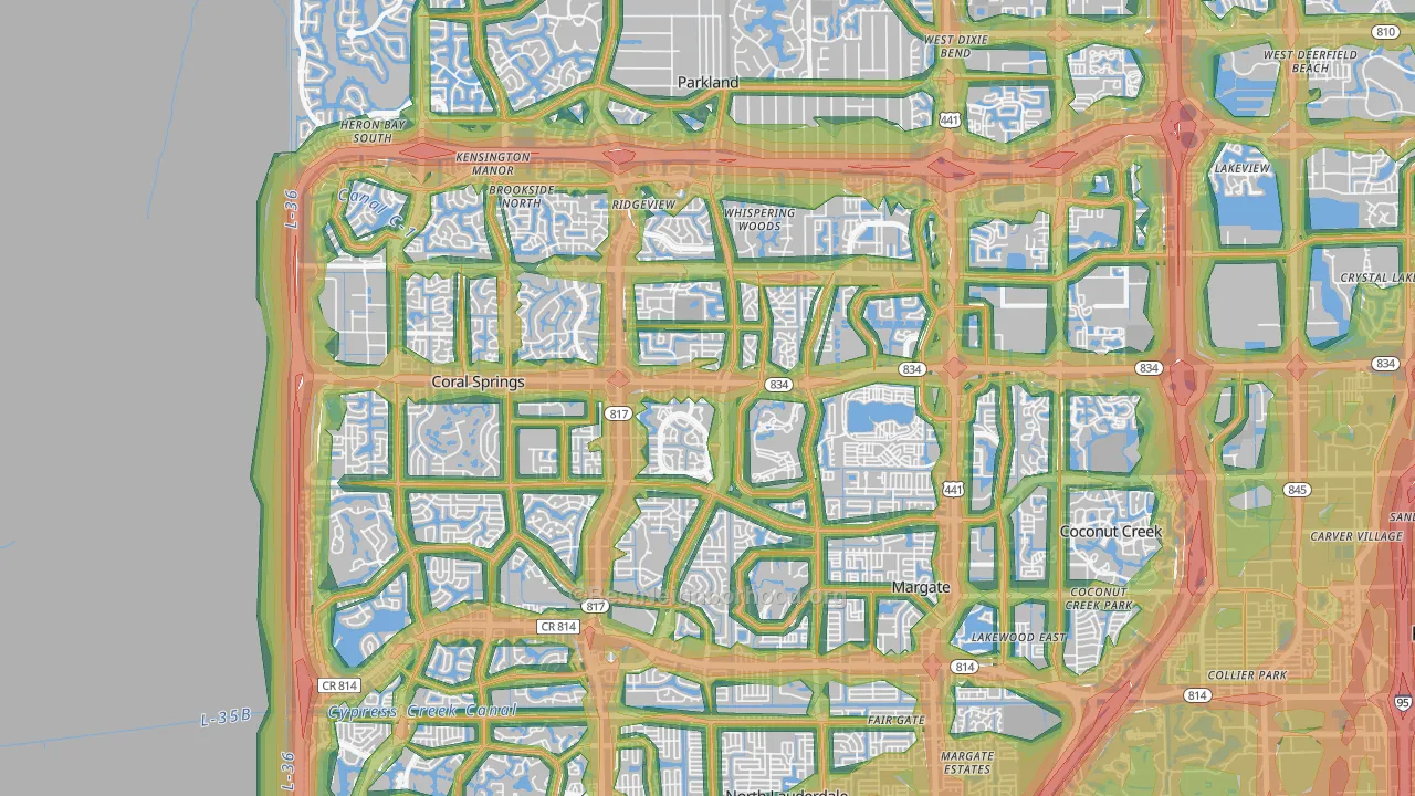 Forest Hills-Miami, Coral Springs, FL Map of Noise Levels in Forest Hills-Miami