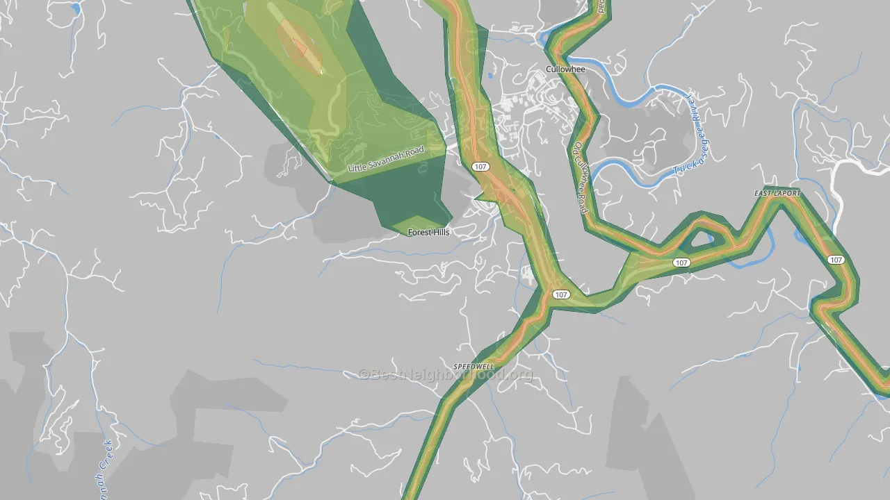 Forest Hills, NC Map of Noise Levels in Forest Hills