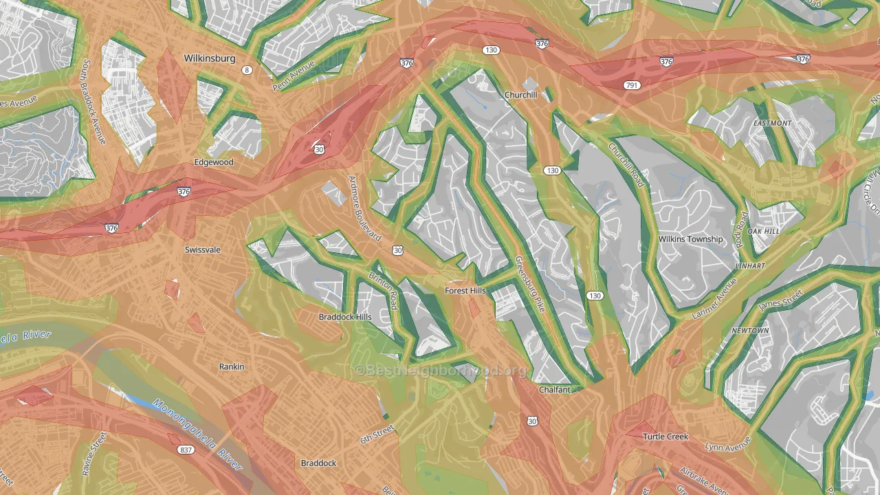 Forest Hills, PA Map of Noise Levels in Forest Hills