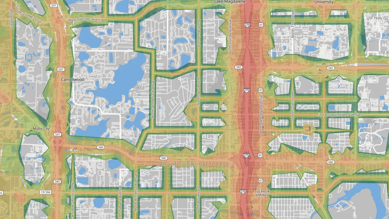 Forest Hills, Tampa, FL Map of Noise Levels in Forest Hills