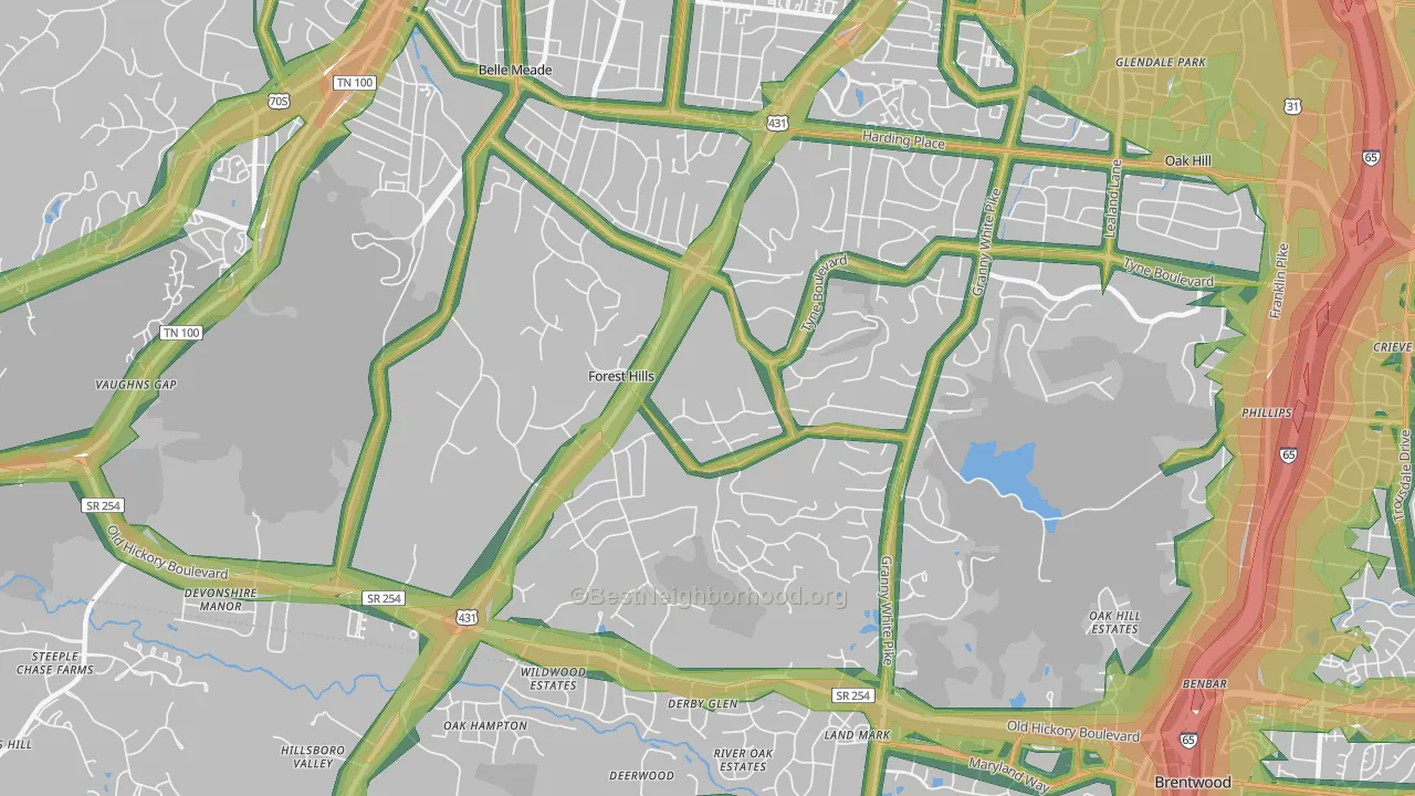 Forest Hills, TN Map of Noise Levels in Forest Hills