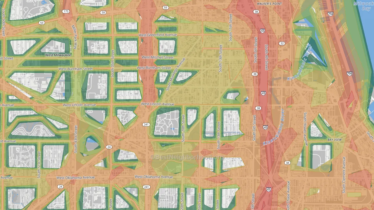 Forest Home Hills, Milwaukee, WI Map of Noise Levels in Forest Home Hills
