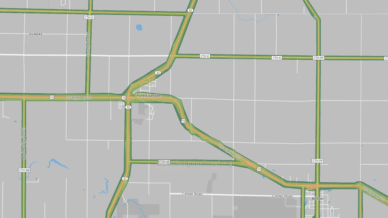 Forest Junction, WI Map of Noise Levels in Forest Junction